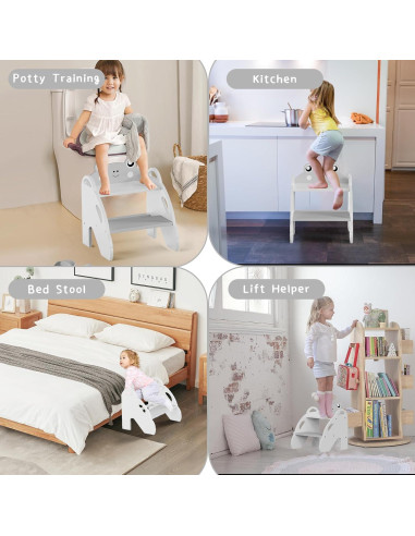 Taburete de Paso para Niños Ndahjahd 2 Pasos Madera Gris