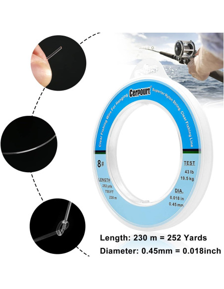 Hilo de Pesca Transparente Cerpourt 230m 43lbs Monofilamento