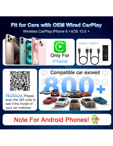 Adaptador de TV para coche CarPlay HDMI 2 en 1 - Negro