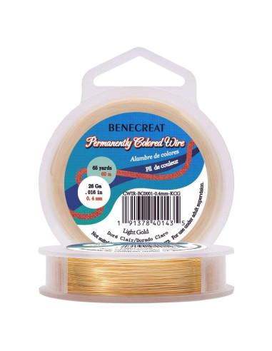 Alambre de Cobre Dorado 26 Gauge 60m BENECREAT para Joyería