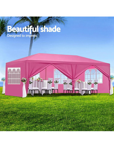 Carpa de Fiesta DSHADE 10x6 m Rosa con 6 Paredes Removibles