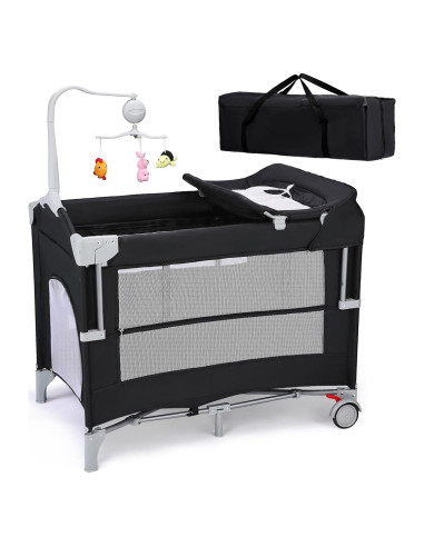 Cuna Portátil JOYMOR 5-en-1 con Mesa de Cambio y Almacenamiento