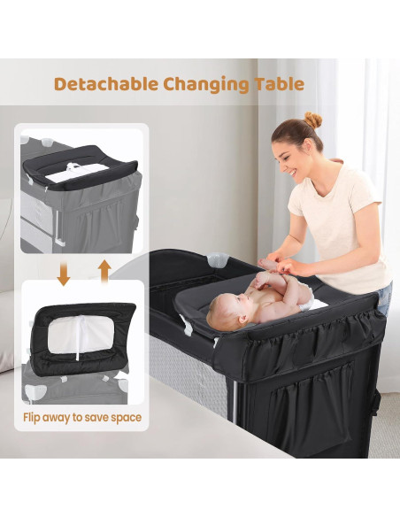 Cuna Portátil JOYMOR 5-en-1 con Mesa de Cambio y Almacenamiento