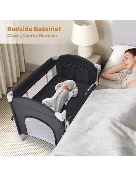 Cuna Portátil JOYMOR 5-en-1 con Mesa de Cambio y Almacenamiento