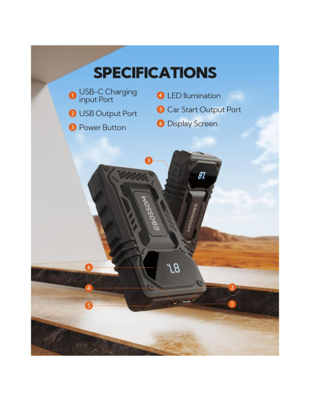 Arrancador de Batería de Coche EBOSSOM JS6 12000mAh 1500A