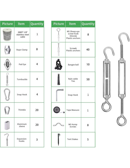 Kit de Cuerda de Alambre Unicaravan 1/8" 200FT Acero Inoxidable
