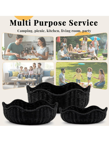 Cestas de Pan de Mimbre SiliFine - 3 Piezas, Negro, 29-22 cm