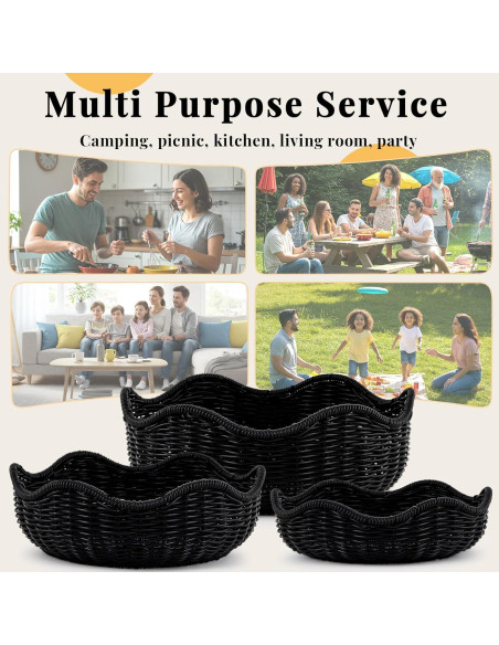 Cestas de Pan de Mimbre SiliFine - 3 Piezas, Negro, 29-22 cm
