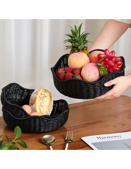 Cestas de Pan de Mimbre SiliFine - 3 Piezas, Negro, 29-22 cm