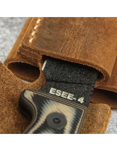 Funda de cuero ESEE 4 hecha a mano vertical resistente