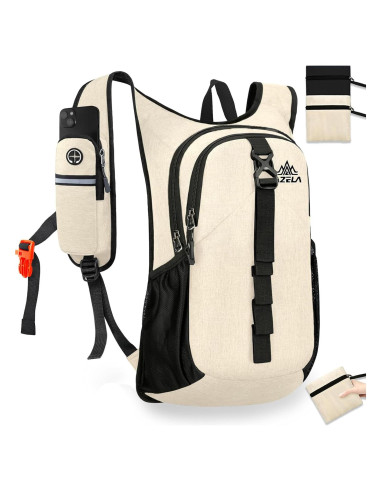 Mochila Plegable Ultraligera 15L Beige para Senderismo y Camping