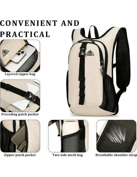 Mochila Plegable Ultraligera 15L Beige para Senderismo y Camping