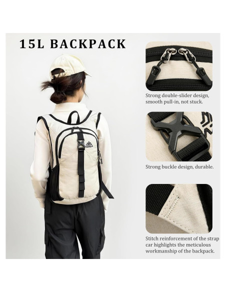 Mochila Plegable Ultraligera 15L Beige para Senderismo y Camping