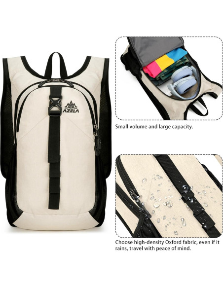 Mochila Plegable Ultraligera 15L Beige para Senderismo y Camping