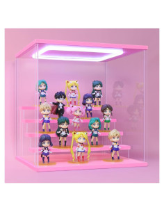 Caja de Exhibición Acrílica Rosa Naconmlet con Luz LED 5 Niveles