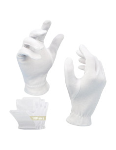 Guantes de Algodón Blancos 10 Pares con Muñeca Elástica