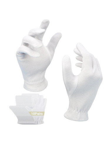 Guantes de Algodón Blancos 10 Pares con Muñeca Elástica