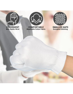 Guantes de Algodón Blancos 10 Pares con Muñeca Elástica 2
