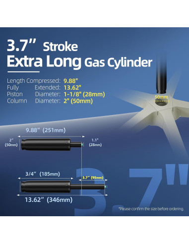 Cilindro de Elevación a Gas MASTERY MART 4" Negro Mate