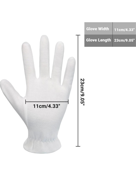Guantes de Algodón Blancos 10 Pares con Muñeca Elástica