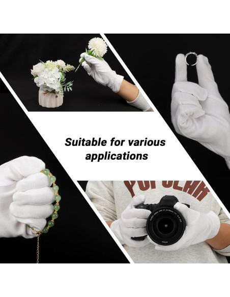 Guantes de Algodón Blancos 10 Pares con Muñeca Elástica