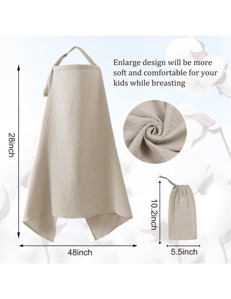 Cubierta de Lactancia 100% Algodón Caqui con Aro Ajustable
