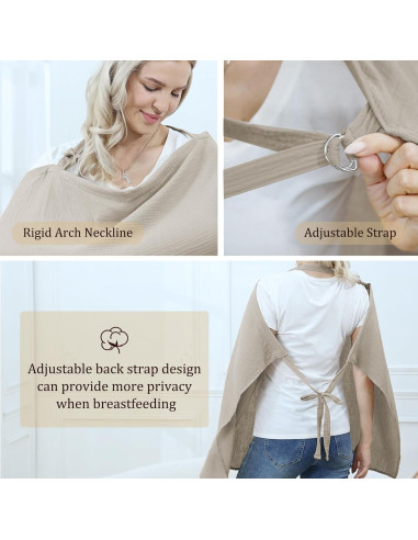Cubierta de Lactancia 100% Algodón Caqui con Aro Ajustable