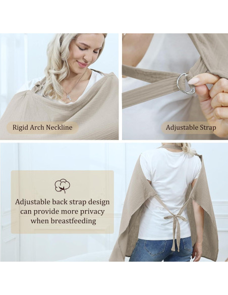 Cubierta de Lactancia 100% Algodón Caqui con Aro Ajustable