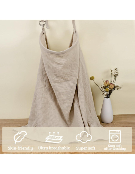 Cubierta de Lactancia 100% Algodón Caqui con Aro Ajustable