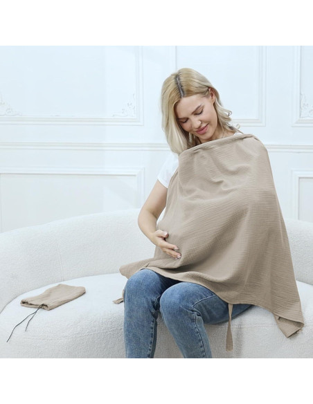 Cubierta de Lactancia 100% Algodón Caqui con Aro Ajustable