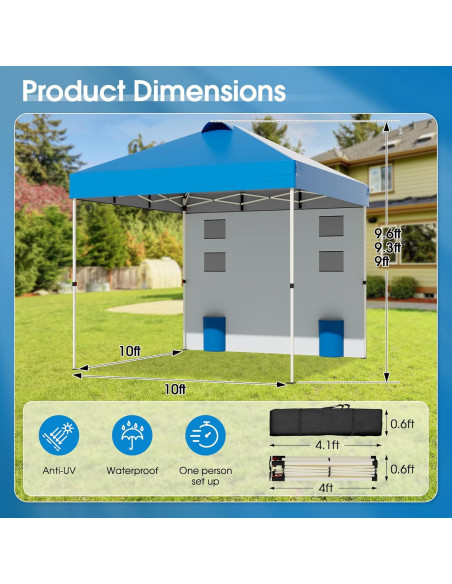 Carpa Plegable Onelike 10x10 con Pared Lateral Azul - Resistente al Agua