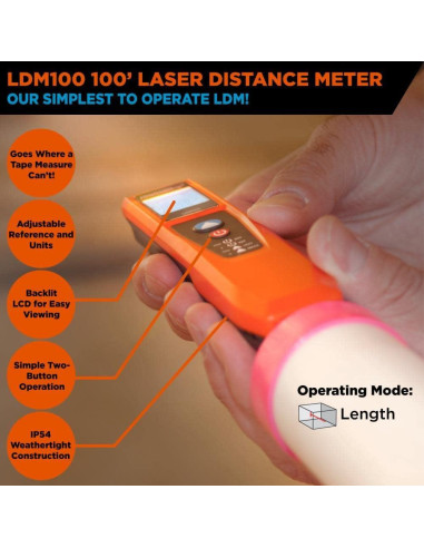 Medidor de Distancia Láser Johnson LDM100 30.48 m Naranja