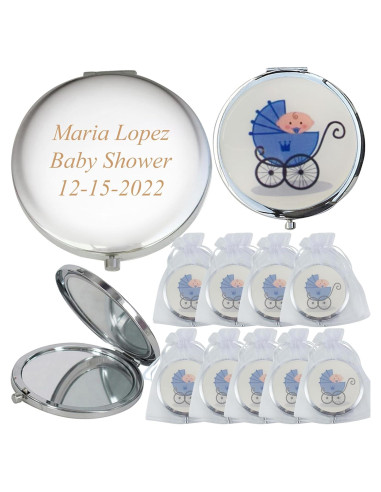 Espejos Compactos Personalizados CH para Baby Shower 12pcs Azul