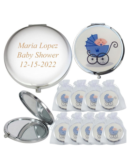 Espejos Compactos Personalizados CH para Baby Shower 12pcs Azul