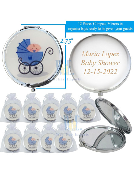 Espejos Compactos Personalizados CH para Baby Shower 12pcs Azul