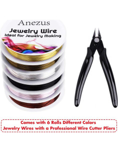Kit de Joyería Anezus: 6 Rollos Alambre 24 Gauge + Alicates 2