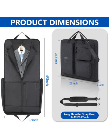 Bolsa de traje de viaje OPOALO 45" Negro para cabina