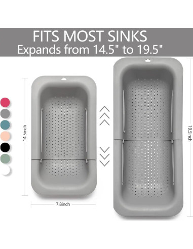 Colador extensible PUPZY para fregadero 49.5x20.3 cm Rosa