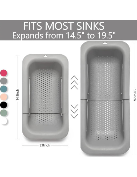 Colador extensible PUPZY para fregadero 49.5x20.3 cm Rosa