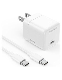 Cargador TECKNET USB C 30W Plegable Carga Rápida con Cable 1.5m