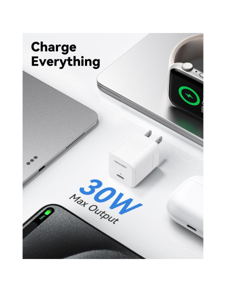 Cargador TECKNET USB C 30W Plegable Carga Rápida con Cable 1.5m