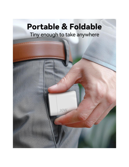 Cargador TECKNET USB C 30W Plegable Carga Rápida con Cable 1.5m