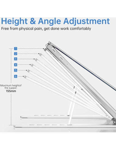 Soporte Ajustable para Laptop POWERSUP Aluminio Plata 6 Ángulos