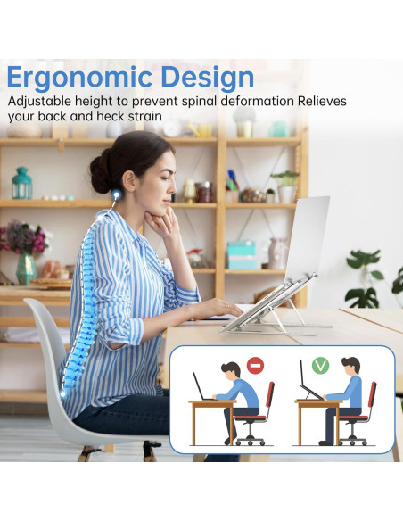 Soporte Ajustable para Laptop POWERSUP Aluminio Plata 6 Ángulos