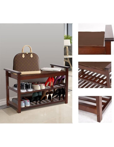 Banco para Zapatos Dporticus con Asiento Acolchado Espresso