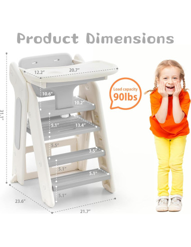 Escalera Plegable para Niños JooKiddie 4-en-1 Ajustable Gris
