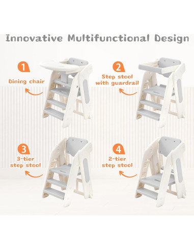 Escalera Plegable para Niños JooKiddie 4-en-1 Ajustable Gris
