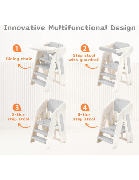 Escalera Plegable para Niños JooKiddie 4-en-1 Ajustable Gris