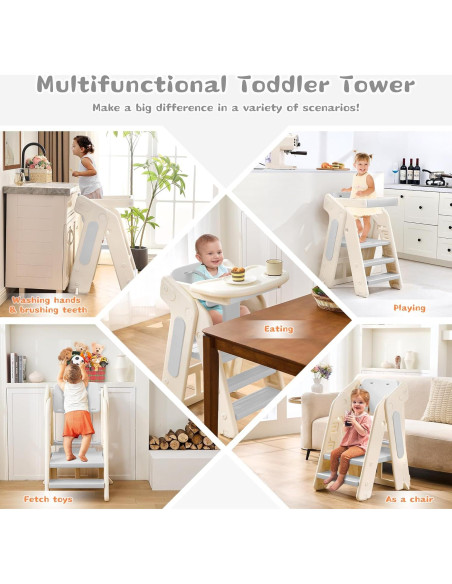 Escalera Plegable para Niños JooKiddie 4-en-1 Ajustable Gris