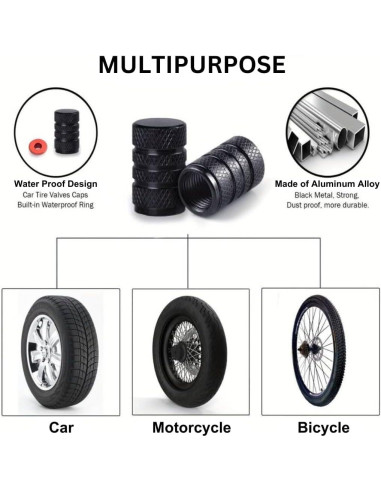 Tapas de Válvula de Neumático Genérico Aluminio Negro 4 Pcs